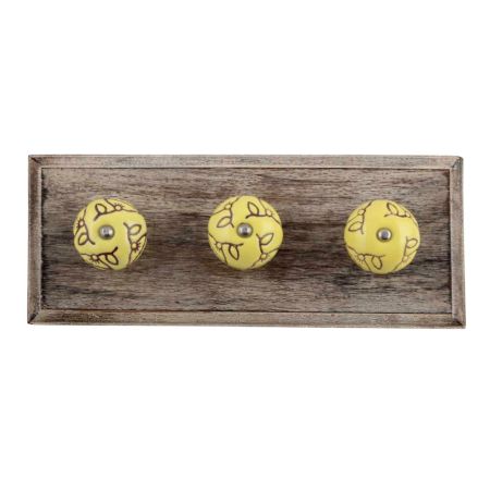 Calla Lily Brown Etched Ceramic Floral Wooden Hooks